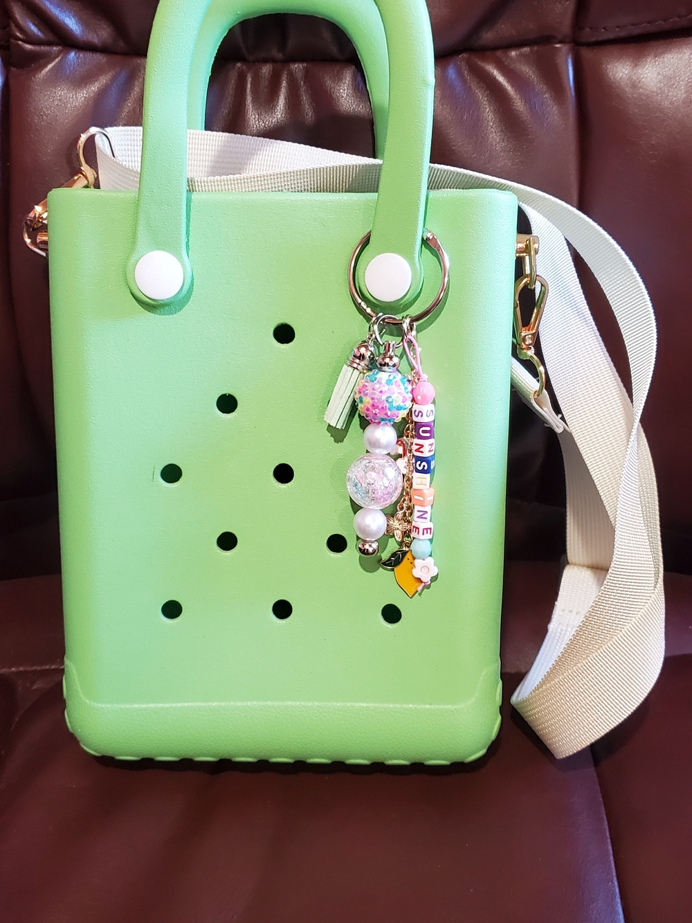 Green Mini Tote Crossbody Bag with Charm